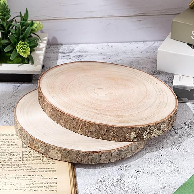 8 Pcs Large Unfinished Wood Slices, 6-7 Inches Wood Slabs for Centerpieces Natural Wooden Circle, DIY Wood Centerpieces for Tables Wedding Party Door Sign Decor