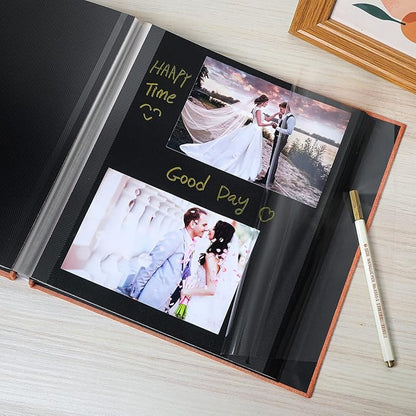 Spbapr Large Photo Album Self Adhesive Linen Cover Magnetic Scrapbook Album DIY Scrap Book 60 Black Sticky Pages for 3x5 4x6 5x7 8x10 Pictures with A Metal Pen