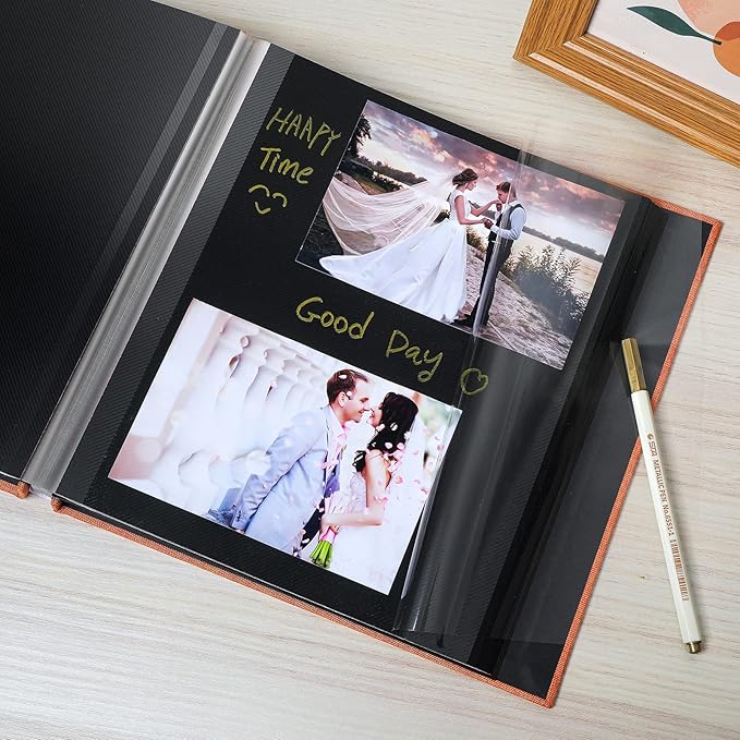 Spbapr Large Photo Album Self Adhesive Linen Cover Magnetic Scrapbook Album DIY Scrap Book 40 Black Sticky Pages for 3x5 4x6 5x7 8x10 Pictures with A Metal Pen