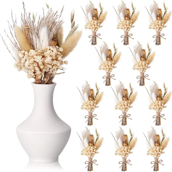 Nuanchu 12 Pcs Mini Dried Flower Bouquet 6" Natural Small Dried Flower with Stem for Birthday DIY Crafts Scrapbook Vase Boho Party Plates Cake Bridesmaid Gifts Card Envelope Decor(Classic)