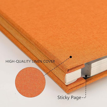 Aenbuslm Photo Album Self Adhesive Pages for 4x6 5x7 8x10 Pictures Scrapbook Magnetic Photo Albums with Sticky Pages Books with A Metallic Pen for Baby Wedding Family 13.2x12.8 Orange 60 Pages