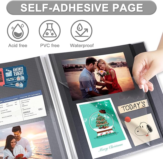 Self Adhesive Photo Album Black Pages Scrapbook Magnetic Photo Albums for 4x6 5x7 8x10 Pictures Books with Sticky Pages with A Metallic Pen for Baby Family Wedding 13.2x12.8 Pink 40 Pages