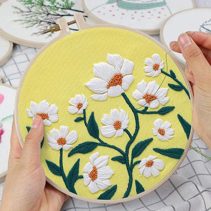 Louise Maelys 3 Sets Flowers Embroidery Kits for Beginners,Cross Stitch Kit for Adults,DIY Needlepoint for Starters Including Florals Pattern, Hoop,Instruction and Threads
