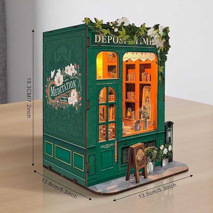 Foyucool DIY Book Nook Kit, Miniature Bookshelf Decor with LED Lights, Laser-Cut Wooden Craft Set for Adults, Creative Gift for Christmas, Birthday, Leisure Time
