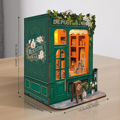 Foyucool DIY Book Nook Kit, Miniature Bookshelf Decor with LED Lights, Laser-Cut Wooden Craft Set for Adults, Creative Gift for Christmas, Birthday, Leisure Time
