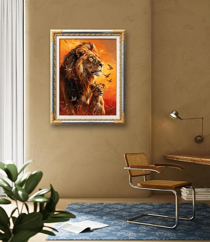 Leczany Cross Stitch Patterns Stamped Kit for Beginners | Embroidery Supplies DIY Craft Kit Needlepoint for Adults Starter | 11CT, 3 Strands | Lion King Father and Son 15.8x21.3 inches