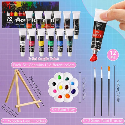 Cholemy 36 Pcs Valentine Paint and Sip Kit for Adults 8''x10'' Pre Drawn Canvas for Painting DIY Afro Acrylic Painting Kit Wood Easel Brushes Date Night Bulk for Party Gifts(Butterfly)