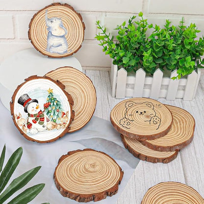 56 PCS Unfinished Wood Slices for Centerpieces, 4-4.7 Inch Natural Wood Slices with Tree Bark Pine and Wood Rounds Discs for DIY Crafts, Centerpieces, Art & Decor