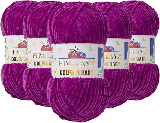 5 Skein/Pack Himalaya Dolphin Baby Chenille Yarn, Each Ball 100 gr (3.5 oz), 120 m (132 Yards), 100% Polyester, Super Bulky Baby Blanket Velvet Amigurumi Yarn, 80358 - Indigo Purple