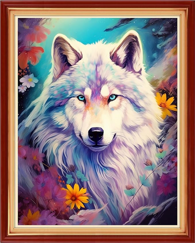 Foxhool Stamped Cross Stitch Kits,11CT Printed Cross Stitch Pattern Full Embroidery Kits for Beginner Needlepoint Kits-Snow Wolf 16x20 inchs