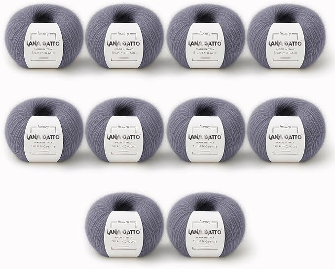Silk Mohair Luxury Yarns, Premium and Soft Blend for Knitting, Made in Italy (Gray - 30480, 10)