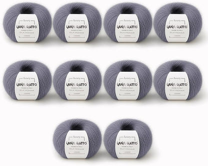 Silk Mohair Luxury Yarns, Premium and Soft Blend for Knitting, Made in Italy (Gray - 30480, 10)