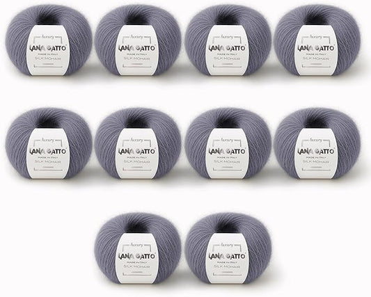 Silk Mohair Luxury Yarns, Premium and Soft Blend for Knitting, Made in Italy (Gray - 30480, 10)