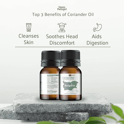 Nature Packaged Coriander Essential Oil - Direct from Bulgarian Balkan Mountains - Steam Distilled - Aceite Cilantro for Aromatherapy, Massage, Diffuser, DIY Candle and Soap Making - 8oz