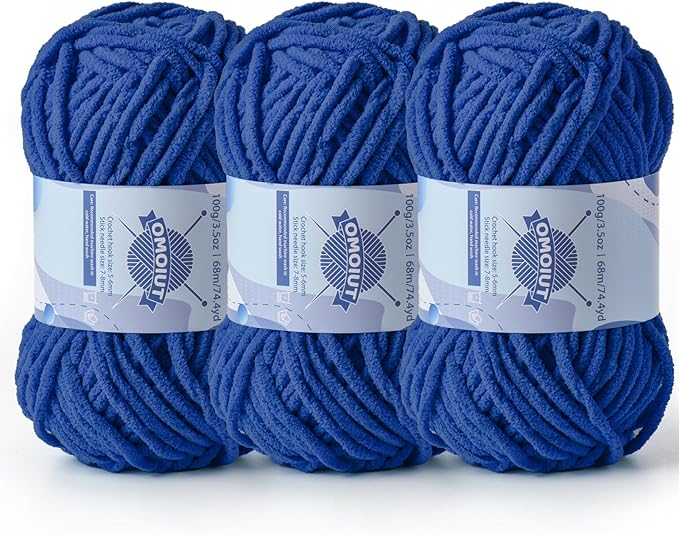 Chunky Chenille Yarn for Crocheting，Baby Yarn for Crocheting Soft Blankets，Bulky Yarns for Crochet Amigurumi，3×100g (3×74.3yds) Fluffy Velvet Yarns for Hand Knitting (3 Sapphire Blue)