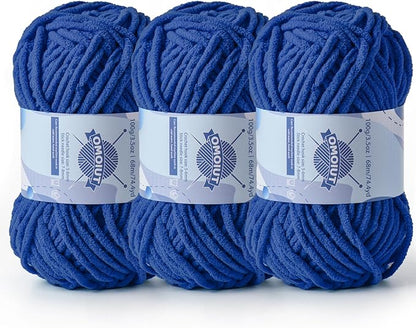 Chunky Chenille Yarn for Crocheting，Baby Yarn for Crocheting Soft Blankets，Bulky Yarns for Crochet Amigurumi，3×100g (3×74.3yds) Fluffy Velvet Yarns for Hand Knitting (3 Sapphire Blue)
