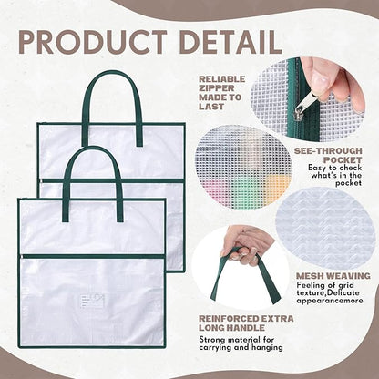 Feifeiya 2 Pack 21.7 inch Sew Project Bag Quilting Embroidery Craft Organizer Storage Bag with Handle and Pocket Zippered with Tools for Art Craft Knitting Quilting Stitching