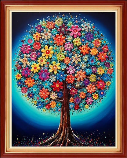 Foxhool Stamped Cross Stitch Kits,11CT Printed Cross Stitch Pattern Full Embroidery Kits for Beginner Needlepoint Kits-Colorful Tree 16x20 inchs