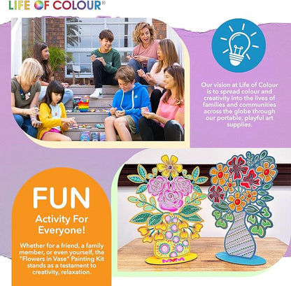 Life of Colour Painting Kit - Color Your Own 2 Flower in Vase Boards Acrylic Paint Pens for No Mess Painting - 15.7 x 11.8 Inches for Joyful Display - Arts and Crafts for Adults