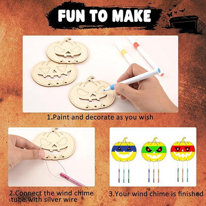 Wooden Pumkins Wind Chime Ornaments Painting Craft,12PCS Unfinished Wood Hanging Decoration,6 Style Cutouts for Adults Olders to Paint DIY Tags Wedding Home Decors Hanging