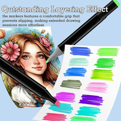 Dual Tip Alcohol Markers, Color Markers Pens, Permanent Marker, Assorted, For Adult Coloring Books, Note Taking Coloring Writing, Teacher Office Supplies, Drawing Art Supplies Kit (168 Colors)