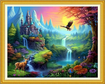 Foxhool Stamped Cross Stitch Kits,11CT Printed Cross Stitch Pattern Full Embroidery Kits for Beginner Needlepoint Kits-Paradise on Earth 16x20 inchs