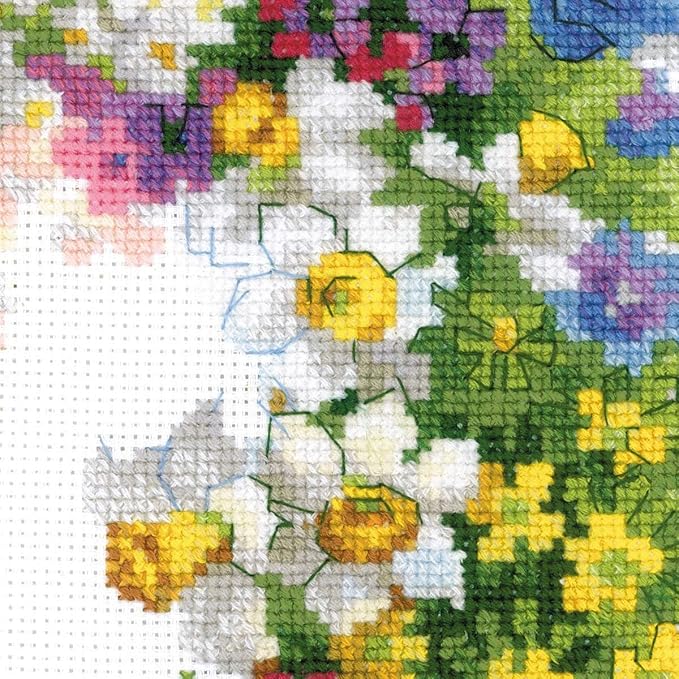 RIOLIS - Wreath with Bird Cherry 1536, Floral Cross Stitch Kits 11.75"x11.75", Cross Stitch Kits for Beginners & Advanced, Crossstitching Kit Adult, Embroidery Counted Stitching Kit