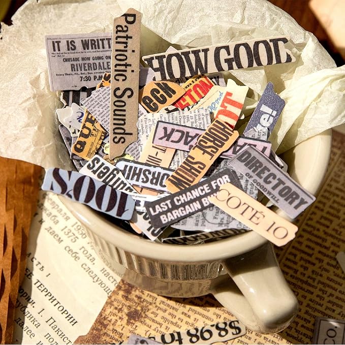 AuriicLeaf Vintage Fragmented Text Stickers, 400 PCS Washi Ephemera for Scrapbooking, Journaling, Crafting, DIY Projects, Diaries, and Art Supplies - 2 Iron Boxes Included