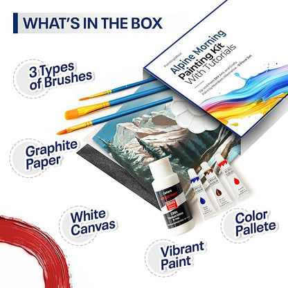 Painting4Real DIY Art Painting Kit for Adults – Learn to Paint Alpine Morning with Video Tutorials – 9 Pieces Acrylic Paint Set for Adults –Perfect Christmas Crafts & Holiday Gifts for Art Lovers