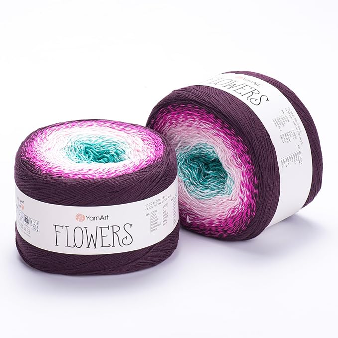2 Skein/Pack Yarnart Flowers Gradient Yarn, Each Ball 8.8 Oz (250gr) / 1094 Yards (1000m), 55% Cotton 45% Acrylic, Superfine Fingering Weight for Knitting and Crochet, 301 - Burgundy Mint