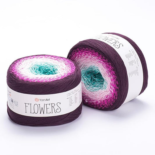 2 Skein/Pack Yarnart Flowers Gradient Yarn, Each Ball 8.8 Oz (250gr) / 1094 Yards (1000m), 55% Cotton 45% Acrylic, Superfine Fingering Weight for Knitting and Crochet, 301 - Burgundy Mint