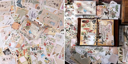 Draupnir 200pcs Vintage Junk Journal Supplies,Scrapbook Supplies Scrapbooking Paper and Stickers Ephemera for Art Aesthetic Journaling Kit Collage(Nature)