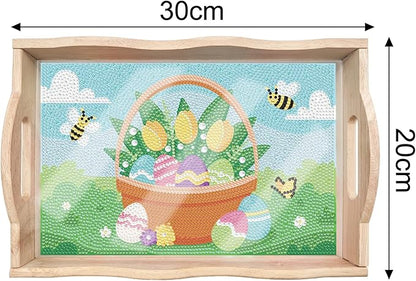 DIY Art Painting Wooden Tray Kit with Handle - Diamond Painted Table Decoration for Breakfast, Bar, Dinner - Beginner Art Set (#35-Easter Eggs)