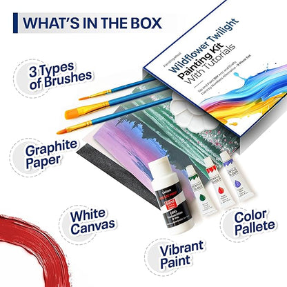 Painting4Real DIY Art Painting Kit for Adults – Learn to Paint Wildflower Twilight with Video Tutorials – 9 Pieces Acrylic Paint Set for Adults –Perfect Christmas Crafts & Holiday Gifts for Art Lover