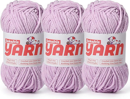 3 Pack Plush Chunky Chenille Yarn for Crocheting, Soft Fluffy Velvet Yarn for Crocheting, Fuzzy Baby Blanket Knitting Yarns, 300g/393yds Bulky Amigurumi Yarns（3 Light Purple）