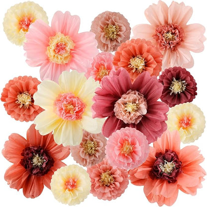 Crowye 36 Pcs Large Colorful Tissue Paper Flowers Decorations 20" Giant Fiesta Craft Crepe Paper Flowers for Wall Decor Backdrop Mexican Wedding Birthday Carnival Party (Vintage Color)