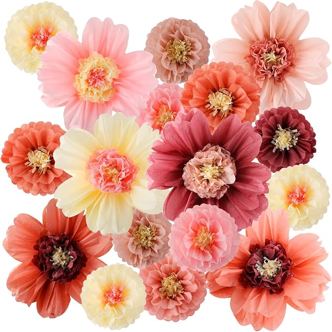 Crowye 12 Pcs Large Colorful Tissue Paper Flowers Decorations 20" Giant Fiesta Craft Crepe Paper Flowers for Wall Decor Backdrop Mexican Wedding Birthday Carnival Party (Vintage Color)