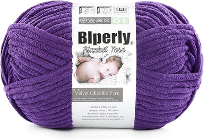 6 Super Bulky Velvet Chenille Yarn for Crocheting - 1 Skein of 200g/7 oz - Ultra Soft Heavy Weight Chunky Knitting Yarn for Baby Blankets, Amigurumi, Home Decor（Dark Purple，1 Skein）