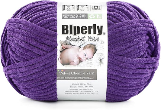 6 Super Bulky Velvet Chenille Yarn for Crocheting - 1 Skein of 200g/7 oz - Ultra Soft Heavy Weight Chunky Knitting Yarn for Baby Blankets, Amigurumi, Home Decor（Dark Purple，1 Skein）