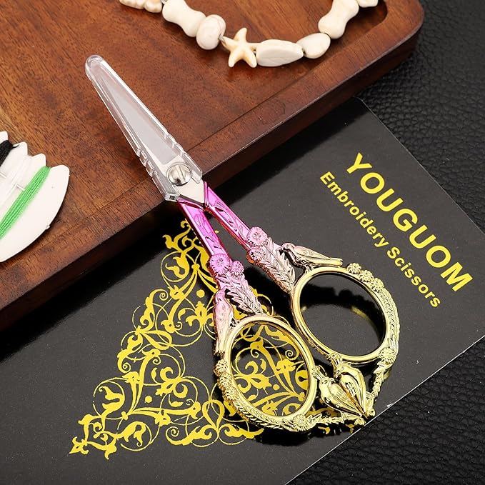 YOUGUOM Sewing Embroidery Scissors – Small Precision Detail Scissor for Craft, Artwork, Needlework Yarn, Handicraft DIY Tool, Thread Snips, 4.6in Pink Cute Bird Shears