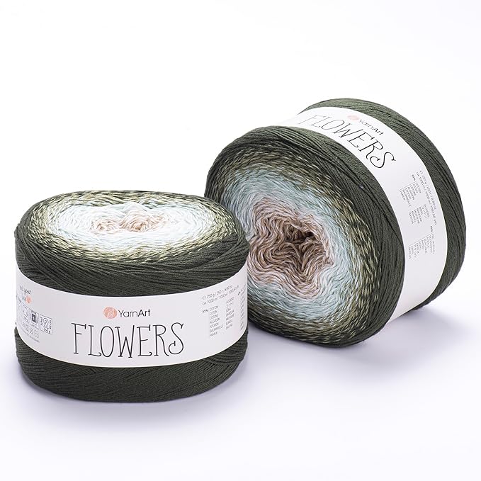2 Skein/Pack Yarnart Flowers Gradient Yarn, Each Ball 8.8 Oz (250gr) / 1094 Yards (1000m), 55% Cotton 45% Acrylic, Superfine Fingering Weight for Knitting and Crochet, 311 - Dark Green Brown