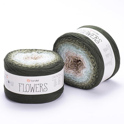 2 Skein/Pack Yarnart Flowers Gradient Yarn, Each Ball 8.8 Oz (250gr) / 1094 Yards (1000m), 55% Cotton 45% Acrylic, Superfine Fingering Weight for Knitting and Crochet, 311 - Dark Green Brown