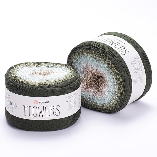 2 Skein/Pack Yarnart Flowers Gradient Yarn, Each Ball 8.8 Oz (250gr) / 1094 Yards (1000m), 55% Cotton 45% Acrylic, Superfine Fingering Weight for Knitting and Crochet, 311 - Dark Green Brown