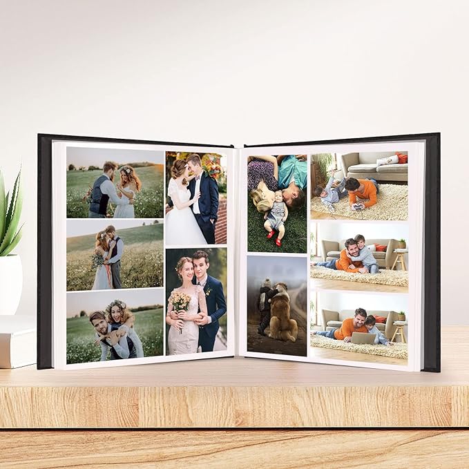 Aenbuslm Photo Album Self Adhesive Pages for 4x6 5x7 8x10 Pictures Scrapbook Magnetic Photo Albums with Sticky Pages Books with A Metallic Pen for Baby Wedding Family 13.2x12.8 Black 40 Pages