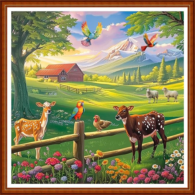 Joyhoor Stamped Cross Stitch Kits for Beginners Needlepoint Kits for Adults Embroidery Kits 11CT Counted Cross Stitch Kits Printed Embroidery Pattern-Outdoor Scenery 18x18 inchs