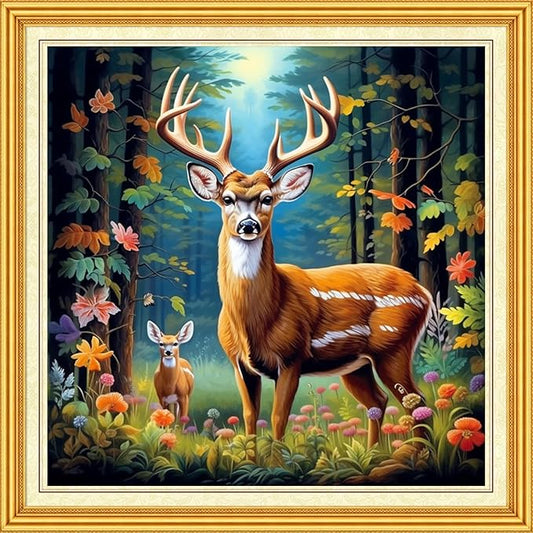 DMCVIVR Stamped Cross Stitch Kits for Beginners Adults Needlepoint Kits for Beginners Embroidery Kits for Adults Crossstitch Kit for Beginners 11CT-Forest Lucky Deer 18x18 inch