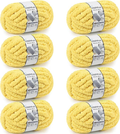 Chunky Yarn for Hand Knitting - #10 Chunky Chenille Yarn, Jumbo Big Thick Chunky Yarns for Crocheting, Super Bulky Chunky Knit Blanket Yarns, 8 Skein (25 yds 8 oz Each Skein), Yellow