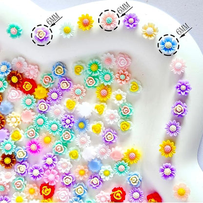 400PCS Flatback Resin Flower Charms Beads for Crafts,Mini Cabochon Charms Mixed Colors Flower Resin Slime Charms Bulk for Nail Art Scrapbooking Decor