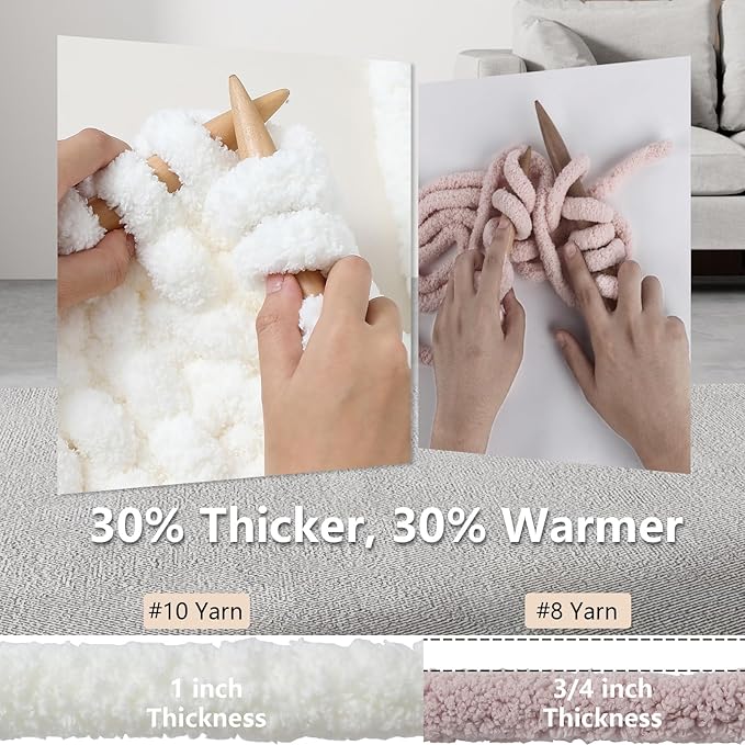 Chunky Yarn for Hand Knitting - #10 Chunky Chenille Yarn, Jumbo Big Thick Chunky Yarns for Crocheting, Super Bulky Chunky Knit Blanket Yarns, 8 Skein (25yd, 8oz/Skein), Cream & Wine