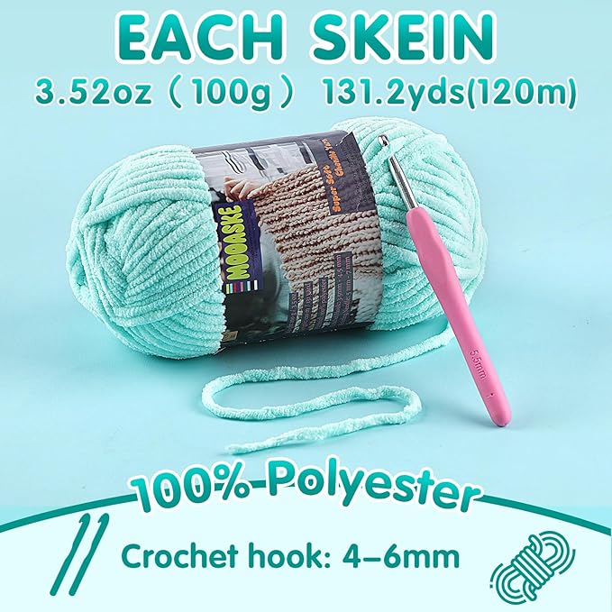Baby Blanket Yarn for Crocheting - Soft Velvet Fluffy Chenille Yarn for Knitting Amigurumi Making Scarves, Doll - 100g/3.5oz 131 Yards Thick Plush Yarns (3, Black)